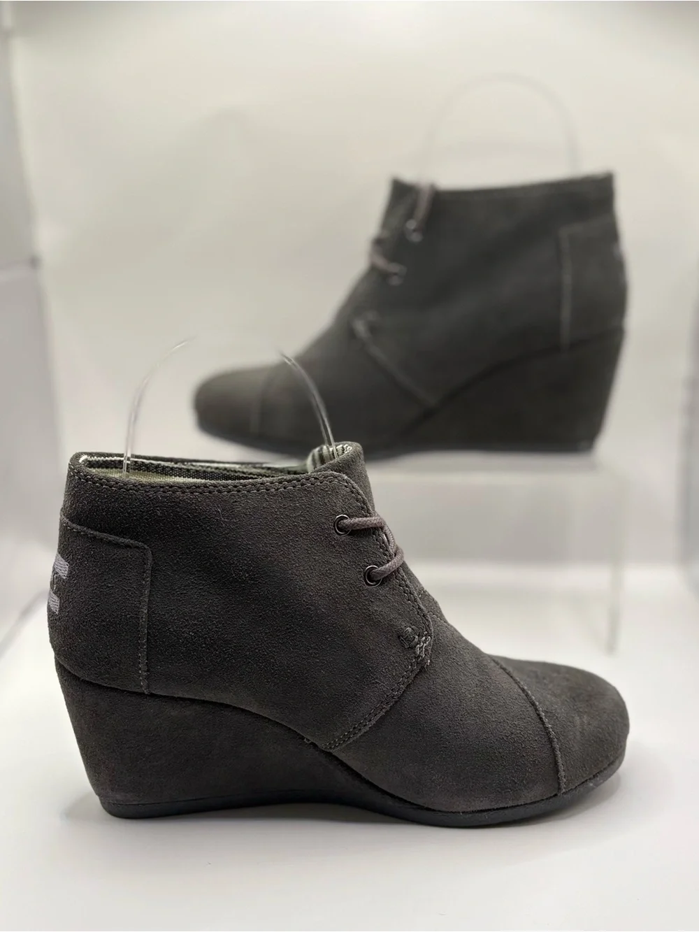 Toms Gray Suede Wedge Ankle Bootie